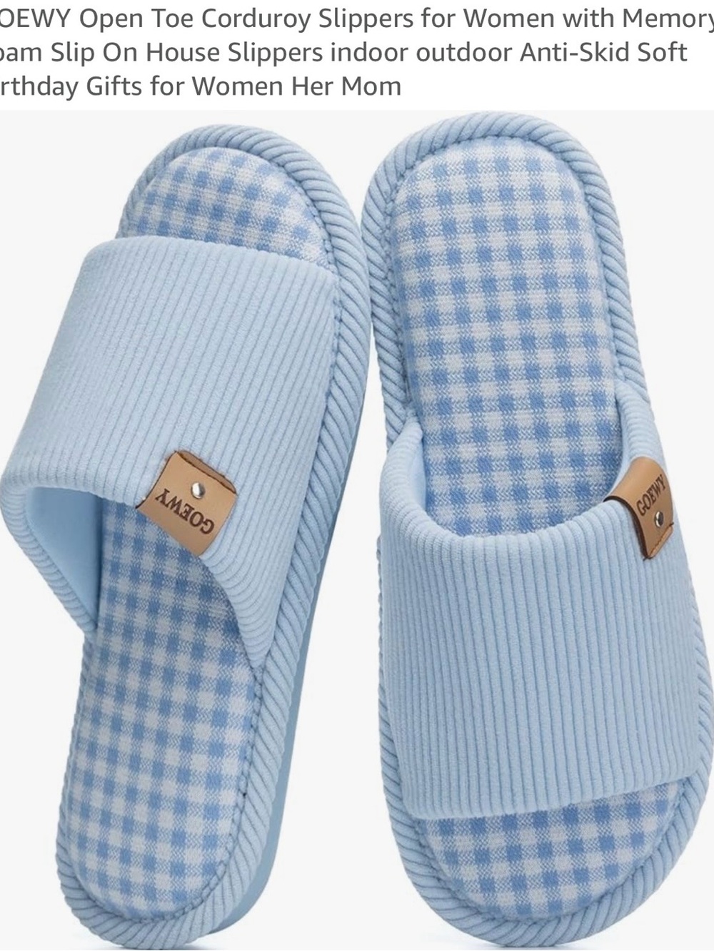 COWWY Light Blue Open-Toe Corduroy Slippers